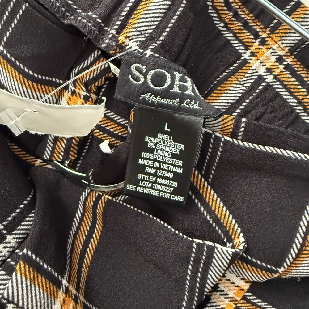 Soho Apparel black and yellow plaid ankle pants with a d-ring belt closure - Picture 3 of 4
